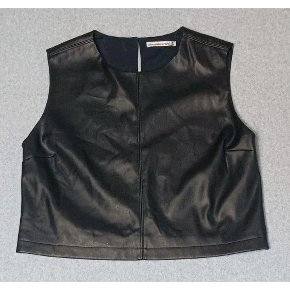 Abercombie Fitch Sleeveless Cropped Faux Leather Shell Blouse M Black Biker Punk